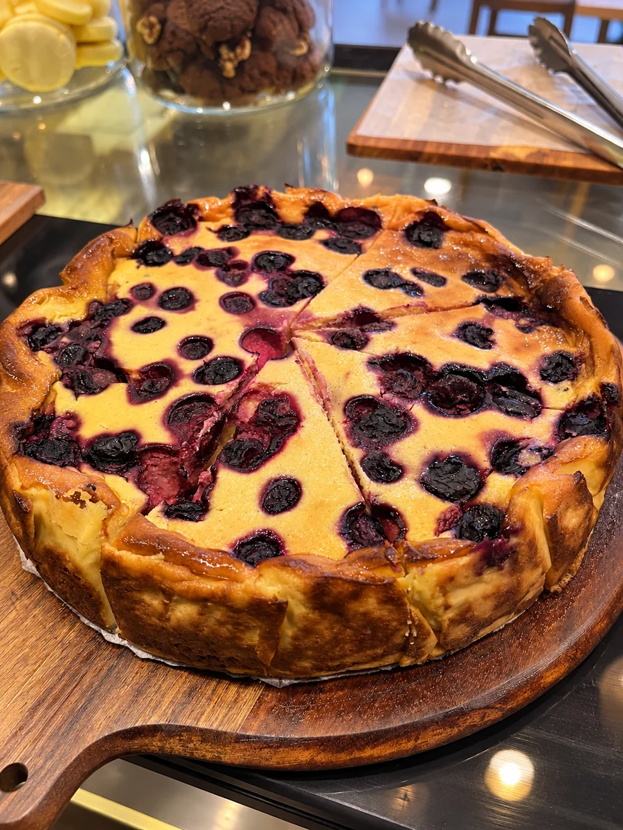 A berry tart cut into slices at On Levers Cafe